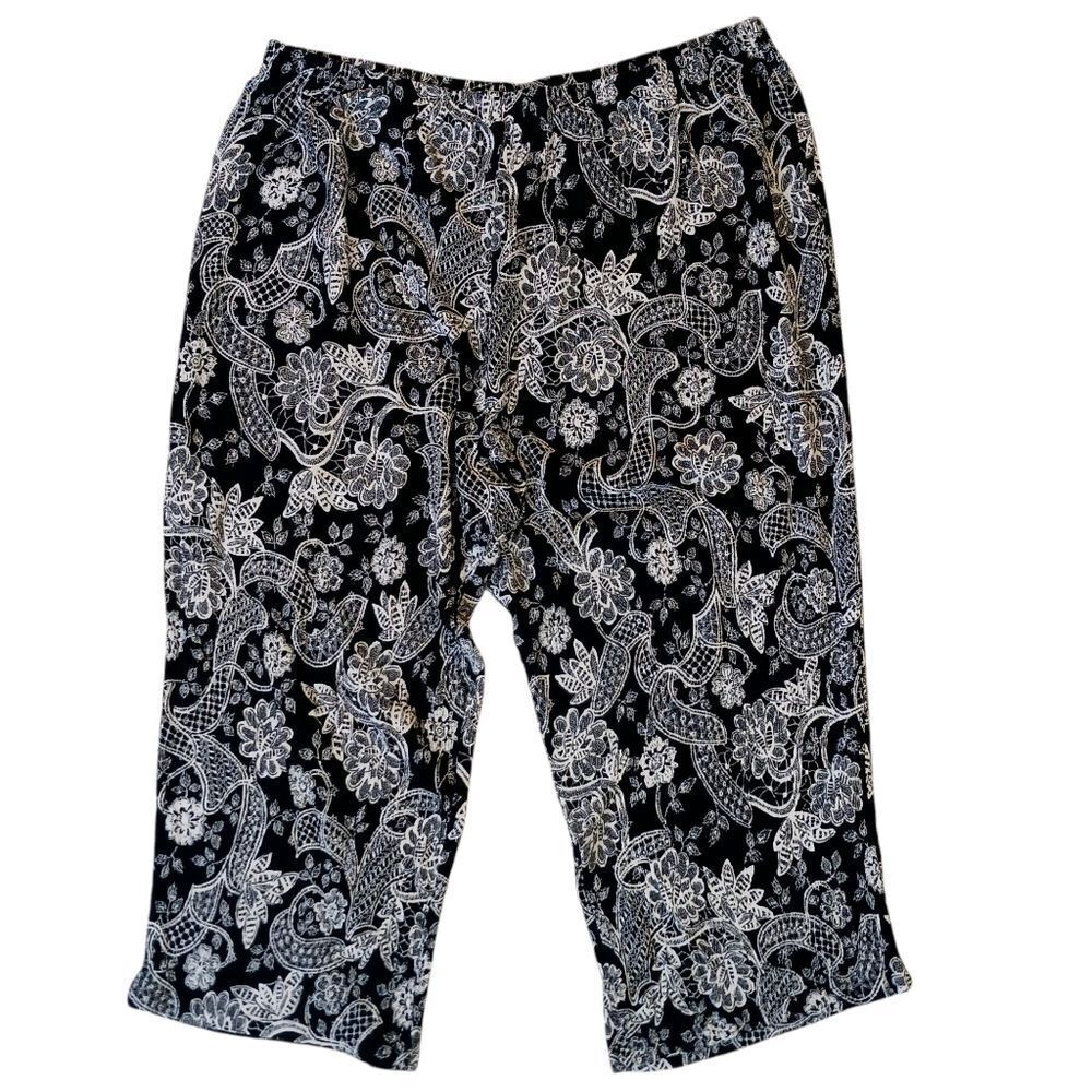 KATHY LEE Crop Rayon Pants Boho Floral Print Pull On Elastic Comfy Plus Size 22W